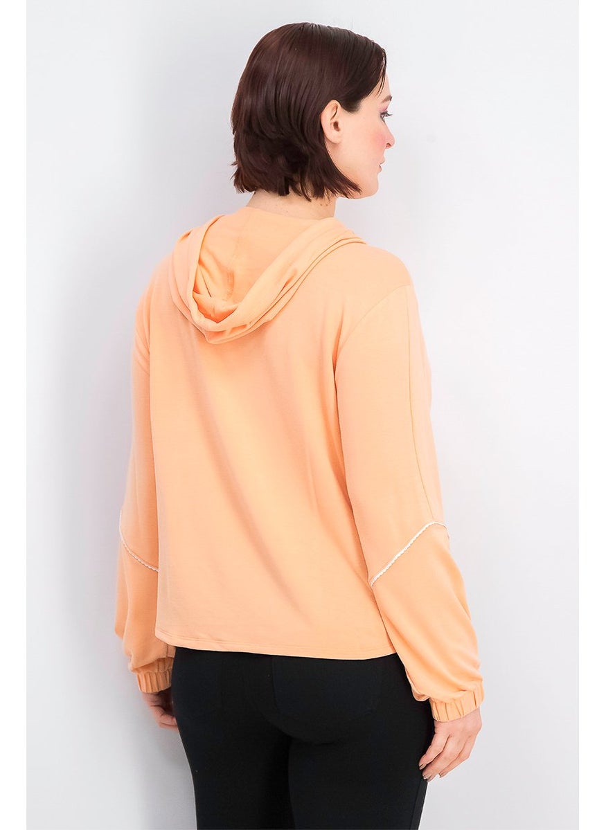 Nanette lepore - Women Hood With Drawstring Solid Sweatshirt, Cantaloupe - Image 1