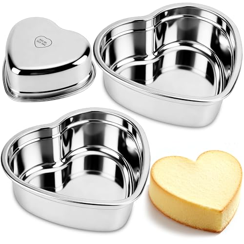 AWTBDP 6 Inch Heart Cake Pan Set of 2, Nonstick Heart Shaped Cake Pans for Layer cakes, Durable Stainless Steel Cake Baking Pans Tins for Valentine's Day/Thanksgiving/Wedding/Anniversary, Dishwasher Safe - Image 1