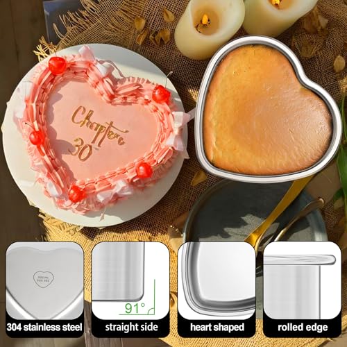 AWTBDP 6 Inch Heart Cake Pan Set of 2, Nonstick Heart Shaped Cake Pans for Layer cakes, Durable Stainless Steel Cake Baking Pans Tins for Valentine's Day/Thanksgiving/Wedding/Anniversary, Dishwasher Safe - Image 2