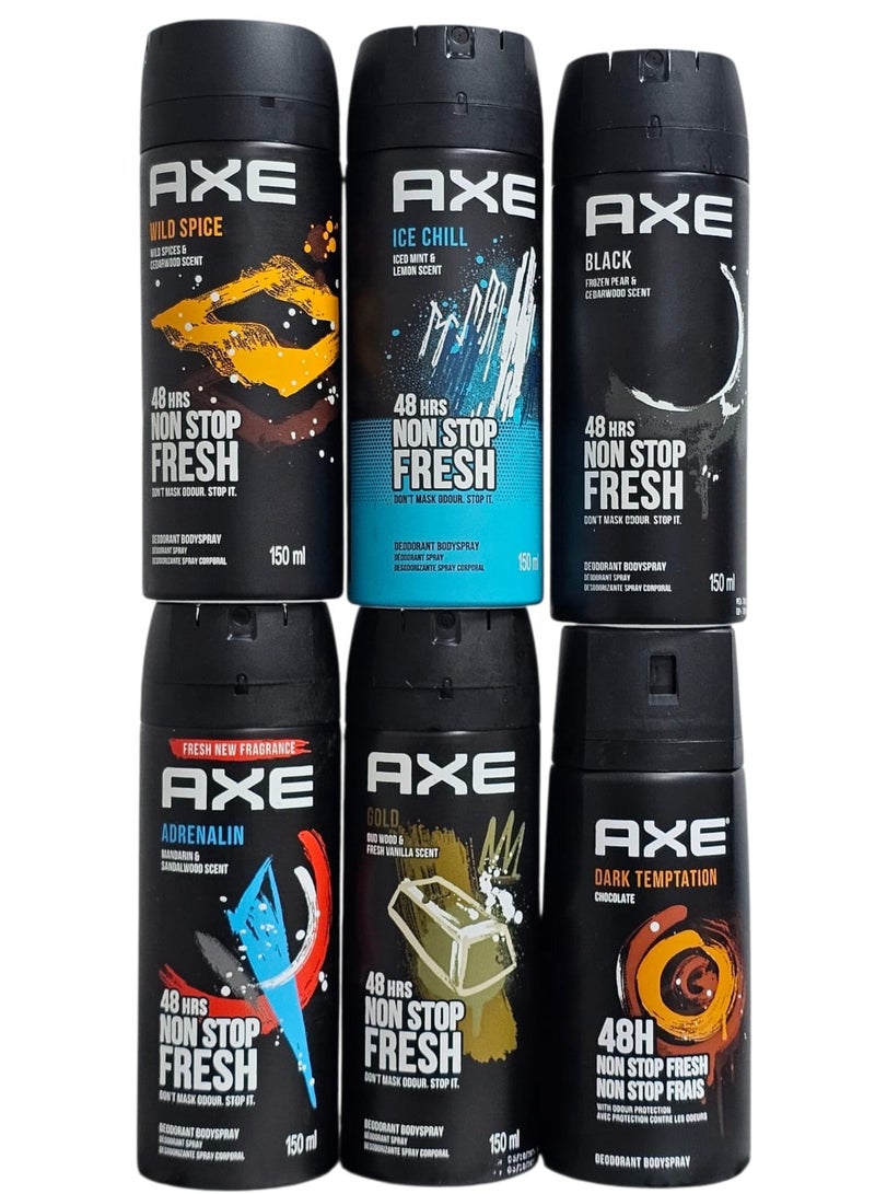 AXE deodorant spray for both genders, composed of various scents, 150ml x 6 pack