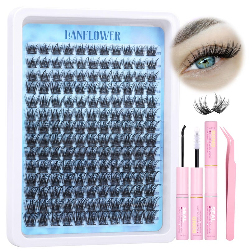 LANFLOWER Wispy Lash Clusters Kit Natural Lash Extension Kit C Curved Eyelash Extension Kit 10-16mm Eyelash Clusters Thin Band Cluster Eyelash Extensions Kit 154pcs Individual Lashes by Lanflower - Image 1
