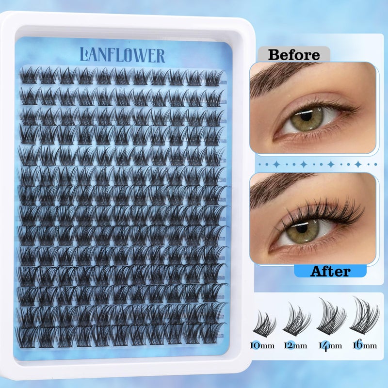 LANFLOWER Wispy Lash Clusters Kit Natural Lash Extension Kit C Curved Eyelash Extension Kit 10-16mm Eyelash Clusters Thin Band Cluster Eyelash Extensions Kit 154pcs Individual Lashes by Lanflower - Image 5
