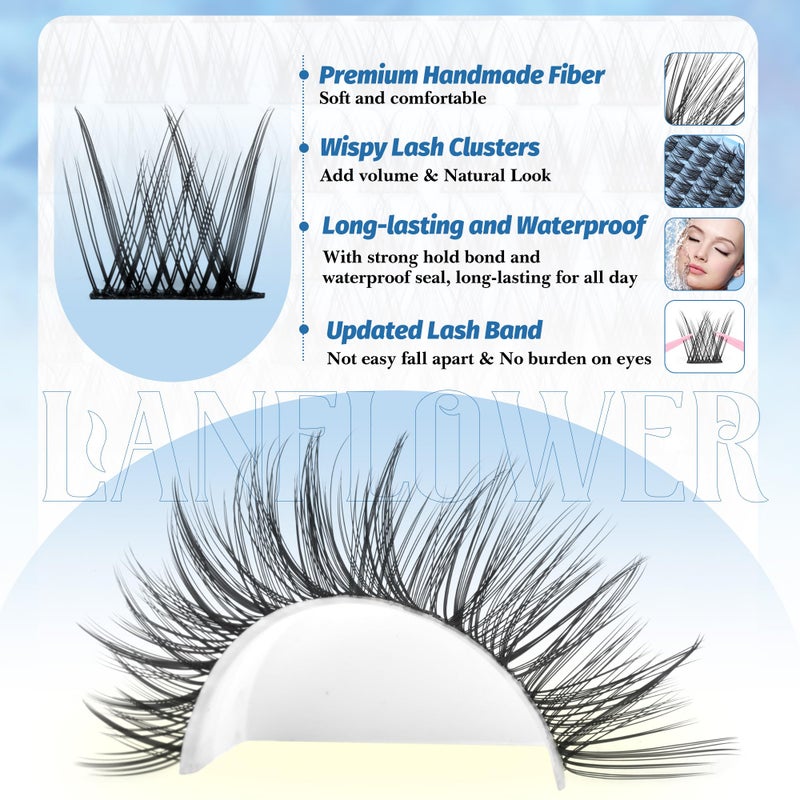 LANFLOWER Wispy Lash Clusters Kit Natural Lash Extension Kit C Curved Eyelash Extension Kit 10-16mm Eyelash Clusters Thin Band Cluster Eyelash Extensions Kit 154pcs Individual Lashes by Lanflower - Image 4