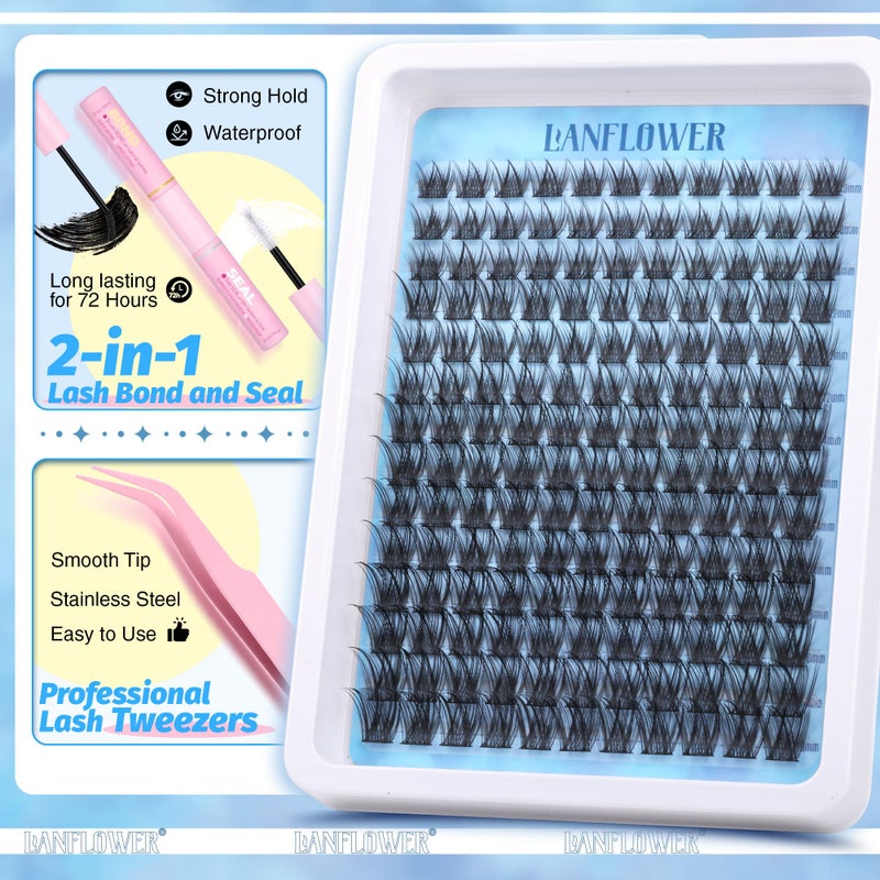 LANFLOWER Wispy Lash Clusters Kit Natural Lash Extension Kit C Curved Eyelash Extension Kit 10-16mm Eyelash Clusters Thin Band Cluster Eyelash Extensions Kit 154pcs Individual Lashes by Lanflower - Image 2