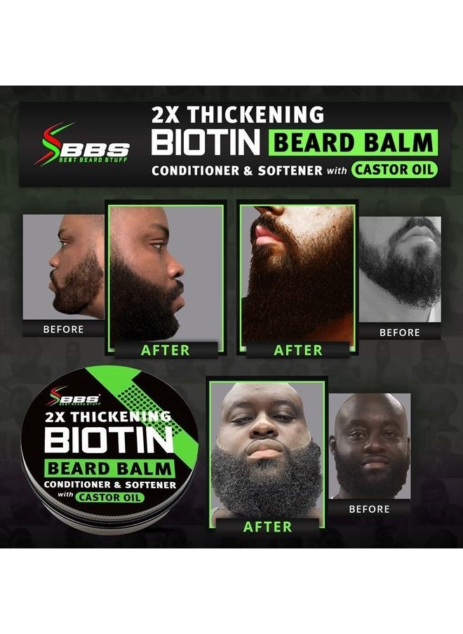 BBS BEST BEARD STUFF 2X Thickening BIOTIN Beard Balm for Men/Mustache Wax for Thicker Facial Hair Growth - Leave in Conditioner - Softener - Moisturizer - All Natural Care Treatment - Castor Oil - USA Vegan Product  - Image 2
