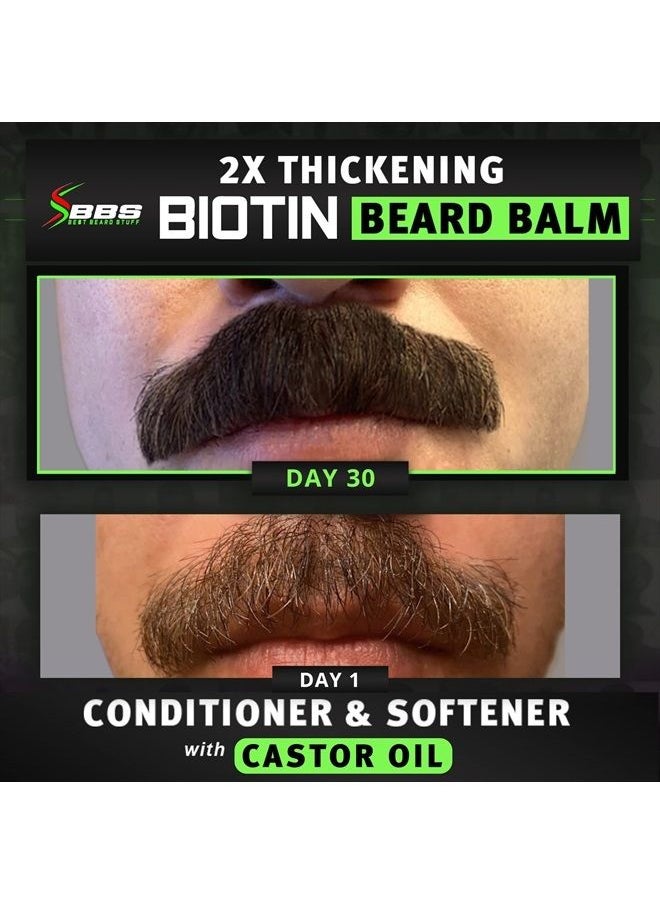 BBS BEST BEARD STUFF 2X Thickening BIOTIN Beard Balm for Men/Mustache Wax for Thicker Facial Hair Growth - Leave in Conditioner - Softener - Moisturizer - All Natural Care Treatment - Castor Oil - USA Vegan Product  - Image 3