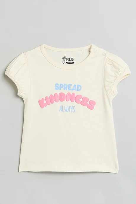 أر أند بي Printed Top with Crew Neck and Puff Sleeves