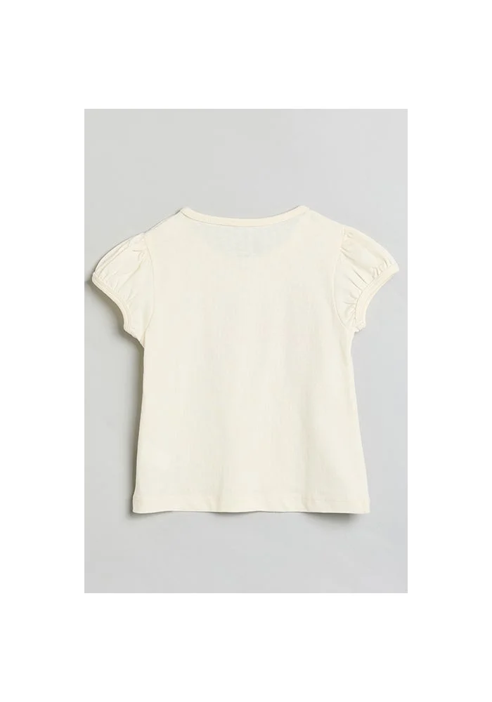 أر أند بي Printed Top with Crew Neck and Puff Sleeves