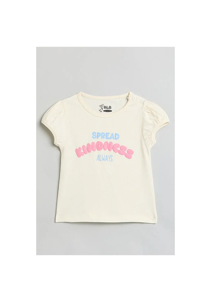 أر أند بي Printed Top with Crew Neck and Puff Sleeves