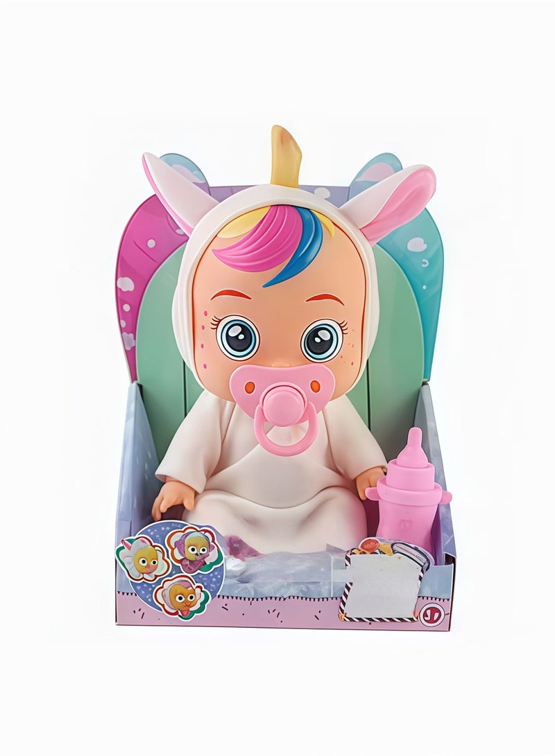 بايبي 8 بوصة دمية دمية دمية دمية 3D محاكاة واقعية البكاء البكاء العادي 4 العواطف صوت دمية - Image 1