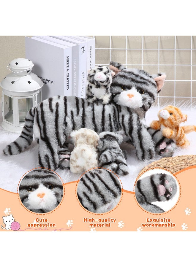 Skylety Nurturing Cat Stuffed Animal with Plush Kittens, Cat Baby Christmas Stuffed for Girls and Boys Plushy Kitty Mommy Cat with 4 Baby Cats for Birthday Party Favors Gifts(Cuddly Style) - Image 4