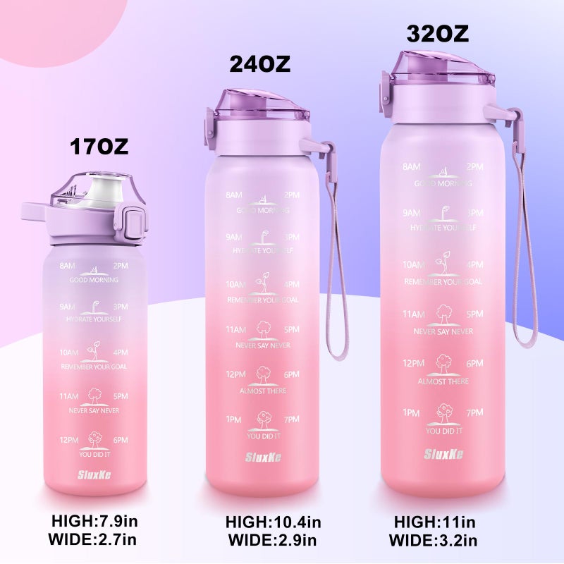 SLUXKE Stainless Steel Insulated Water Bottle 32oz with Handle, 1L Double Wall Insulated Bottle with Time Marker BPA Free, 1000ml Metal Water Flask for Outdoor Working School PURPLE PINK - Image 5