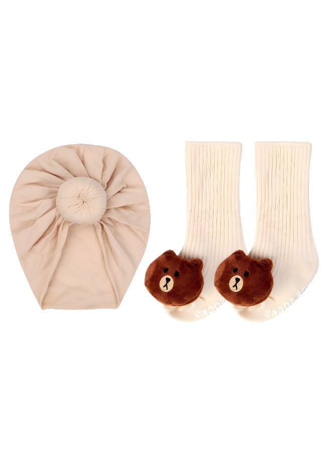 Bambimici Newborn Baby Turban Cap & Anti-Slip Animal Socks Gift Set - Image 3