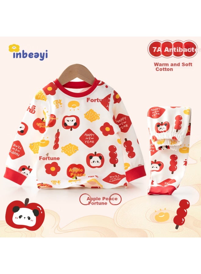 Yingbeiyi Children's Underwear Set Soft Cotton Baby Autumn Clothes Autumn Pants Homewear Pajamas Set Ping Anfu 110 - Image 1