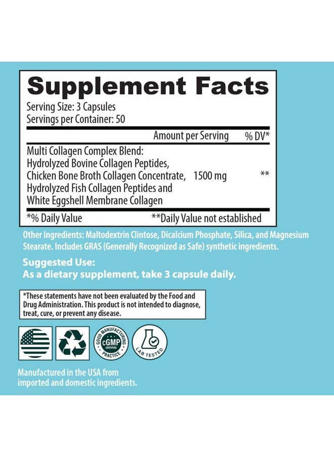 Sanar Naturals - Multi Collagen Complex - Type I, II, III, V, X - Extra Strength Hair Skin Nails Joints - Women and Men, Collagen Peptide Supplement Pills, 150 Capsules - Image 1