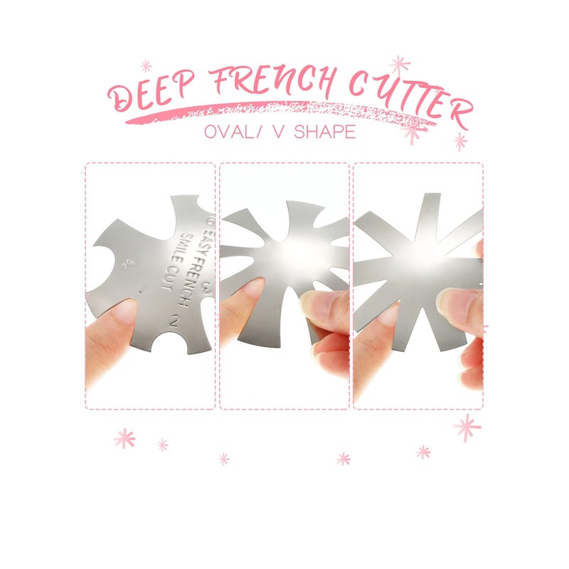 SOLARAE 12 Pieces French Nail Trimmer, Stainless Steel French Tip Cutters, Smile Line Cutter Edge Manicure DIY Plate Module with 2 Handles French Tip Cutting Knife and 5 Spare Blade for Acrylic Nail - Image 4