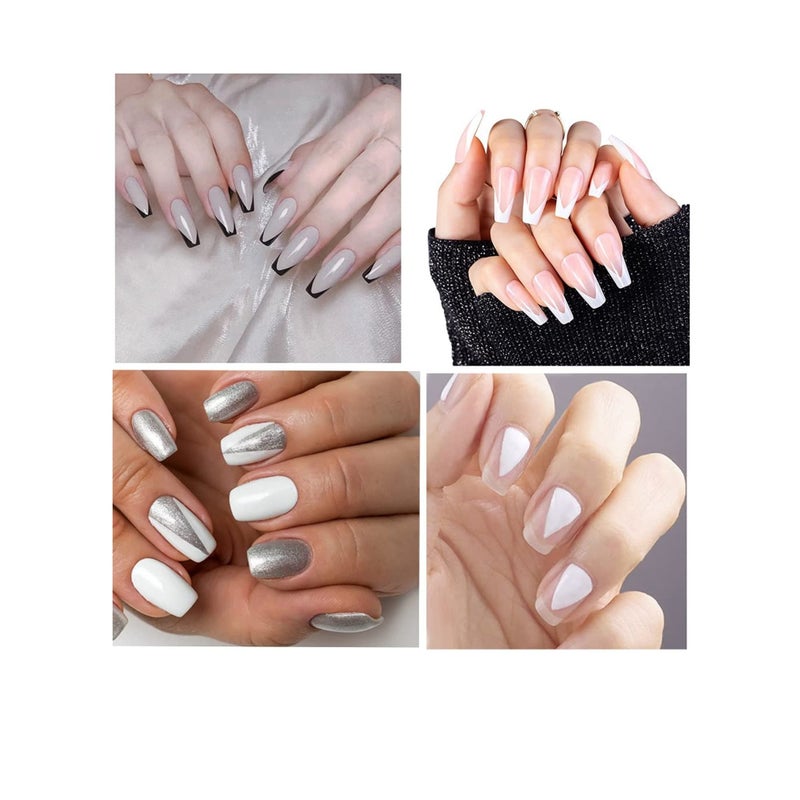 SOLARAE 12 Pieces French Nail Trimmer, Stainless Steel French Tip Cutters, Smile Line Cutter Edge Manicure DIY Plate Module with 2 Handles French Tip Cutting Knife and 5 Spare Blade for Acrylic Nail - Image 5