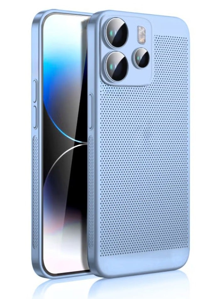 Heat Dissipation Case with Built in Camera Lens Protector Slim Fit Breathable Cooling Anti Fingerprint Hard PC Back Shockproof Cover For Xiaomi Redmi Note 14 4G (Light Blue)