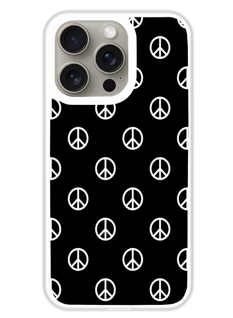 Theodor Protective Case Cover For APPLE IPHONE 15 Pro Max Peace Logos (White Bumper) - Image 1