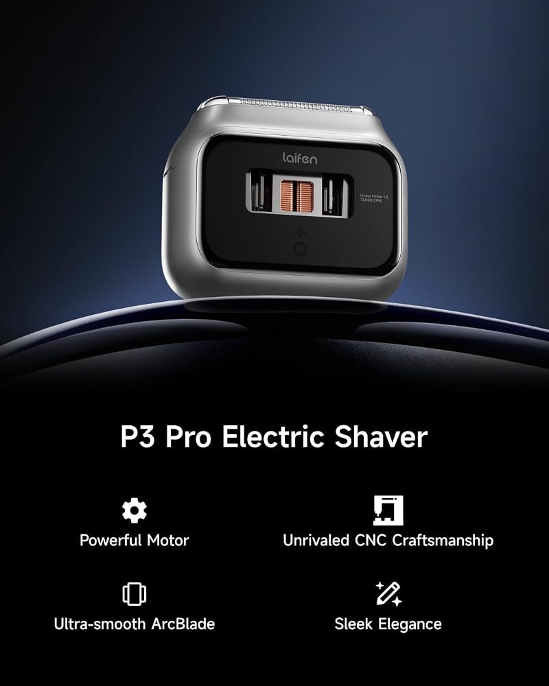 Laifen P3 Pro 3-Blade Electric Shaver, Dual Linear High-Speed Motors 12,000 Cuts/Min, 100-Min Runtime, IPX7 Waterproof, Rechargeable Electric Razor for Men, Travel-Friendly (Aluminum Alloy) - Image 2