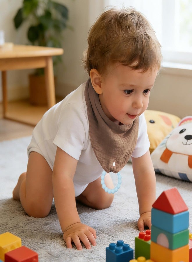CUXFLS 6-Pack Baby Bandana Drool Bibs & Teething Toys, 100% Organic Cotton, Absorbent Soft Unisex for 0-24 Months, Safety Material Silicone Teethers for Newborns and Toddlers-Style 6 - Image 2