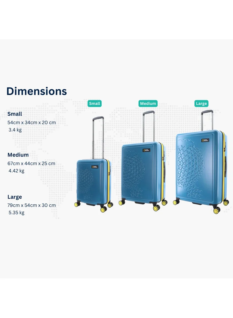 NATIONAL GEOGRAPHIC National Geographic Globe ABS Hard Shell Large Check-In Suitcase Blue, Durable Lightweight Travel Luggage, 4 Double Wheel Trolley Bag with TSA Combination Lock (71 cm/28 Inch).