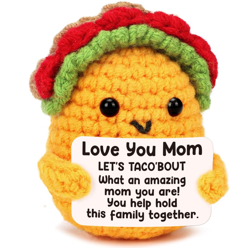LuoHere Mom Birthday Gifts from Daughter Son - Funny Mothers Birthday Day Gift I Love You Best Mom Ever New Single Bonus Step Mama Christmas Easter Stuffer Small Handmade Crochet Taco - Image 1
