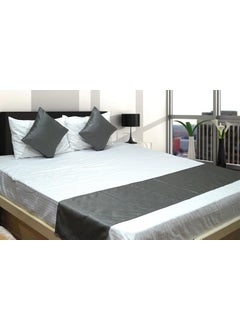 Vissage Vissage Suave Self Design Double Bed Runner with 2 Cushion Covers Dark Grey 