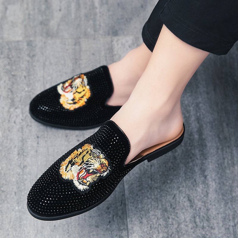 Fitting Room Half-Support Diamond Leather Shoes 2024 Outdoor Breathable Topless Casual Slip-On Leather Shoes For Men - Image 5