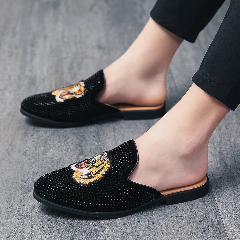Fitting Room Half-Support Diamond Leather Shoes 2024 Outdoor Breathable Topless Casual Slip-On Leather Shoes For Men - Image 3