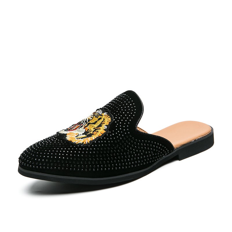 Fitting Room Half-Support Diamond Leather Shoes 2024 Outdoor Breathable Topless Casual Slip-On Leather Shoes For Men - Image 1