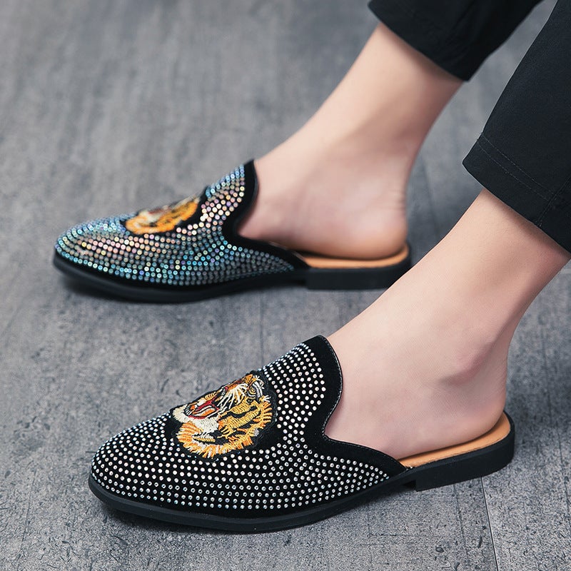 Fitting Room Half-Support Diamond Leather Shoes 2024 Outdoor Breathable Topless Casual Slip-On Leather Shoes For Men - Image 2
