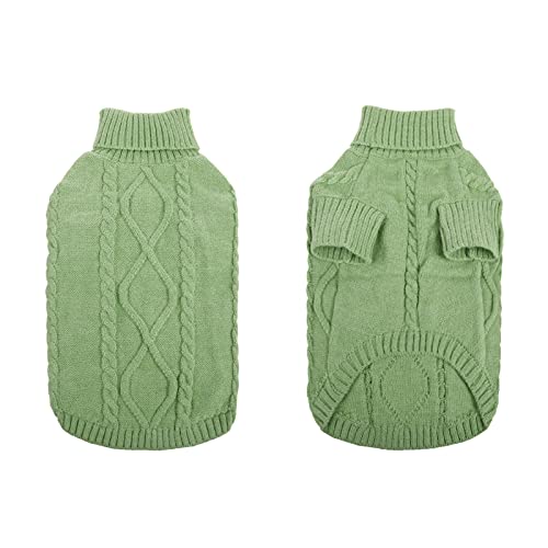 Queenmore Small Dog Pullover Sweater, Cold Weather Cable Knitwear, Classic Turtleneck Thick Warm Clothes for Chihuahua, Bulldog, Dachshund, Pug, Yorkie (Green, Small) - Image 3