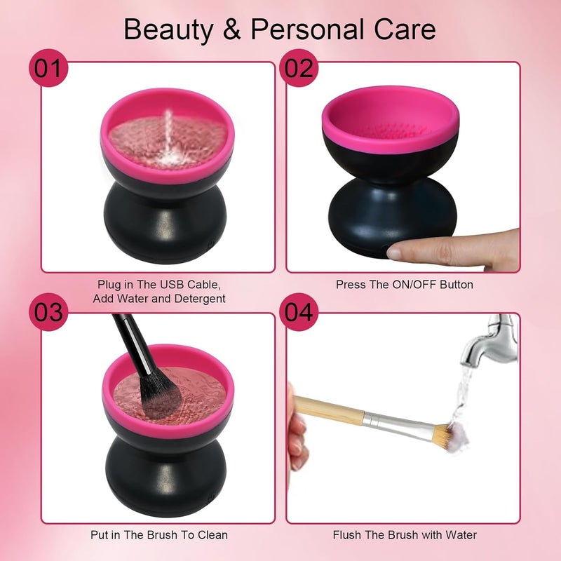 Riveira Makeup Brush Cleaner Machine Electric Makeup Brush Cleaner Cleanser Machine for All Size Beauty Makeup Brush Set Liquid Foundation Contour Eyeshadow Blush Brush - Image 5