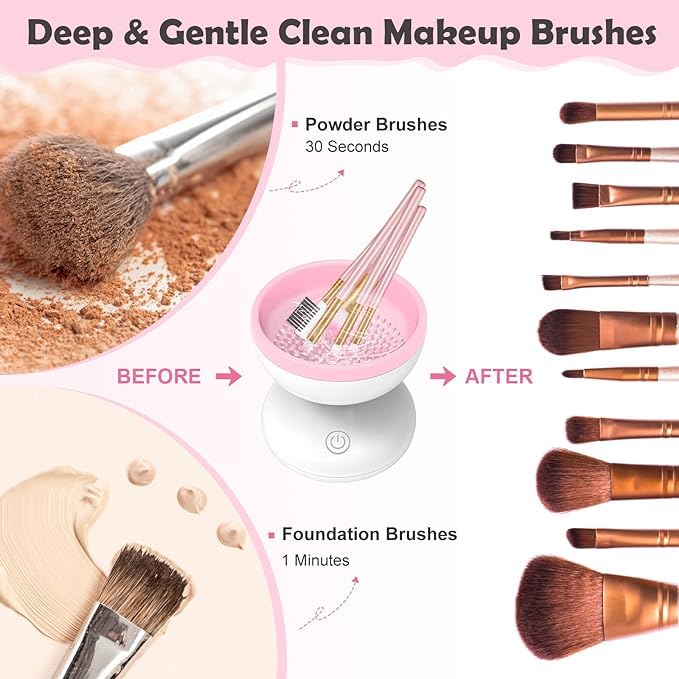 Riveira Makeup Brush Cleaner Machine Electric Makeup Brush Cleaner Cleanser Machine for All Size Beauty Makeup Brush Set Liquid Foundation Contour Eyeshadow Blush Brush - Image 3