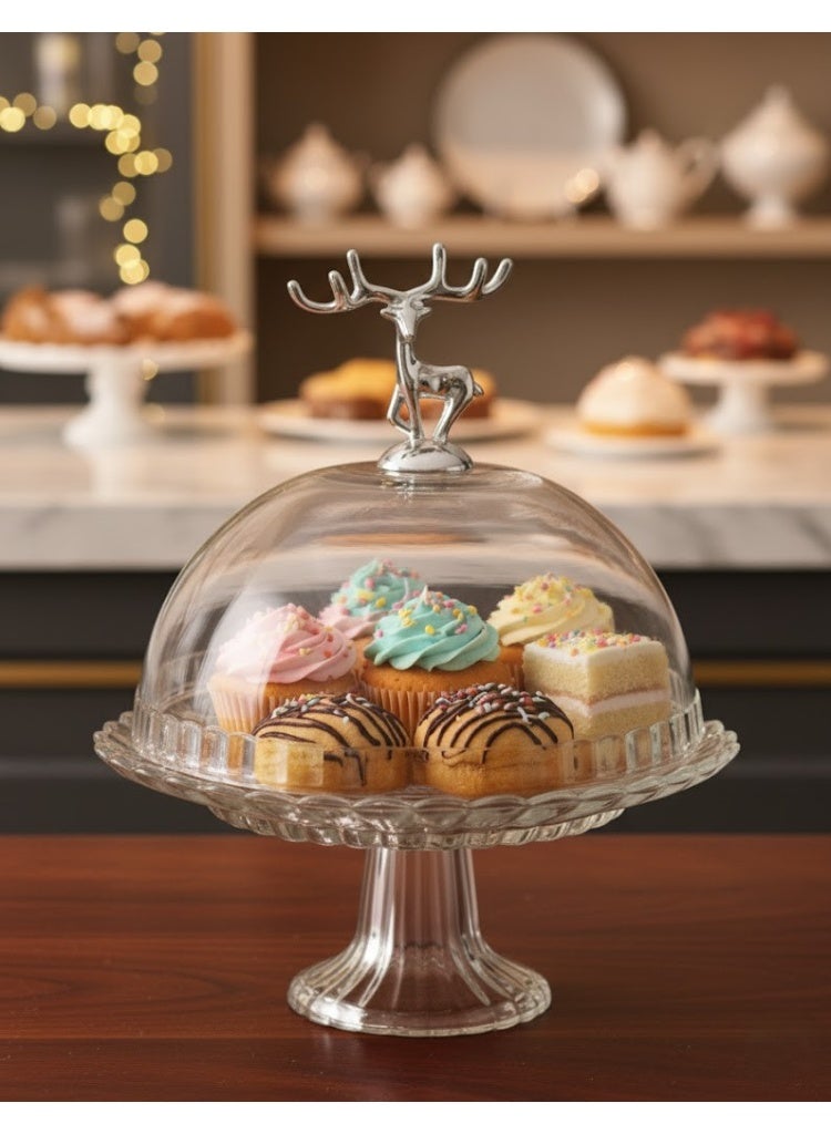 Elegant dessert and fruit bowl with glass base and acrylic lid, 18.5 cm tall - Image 1