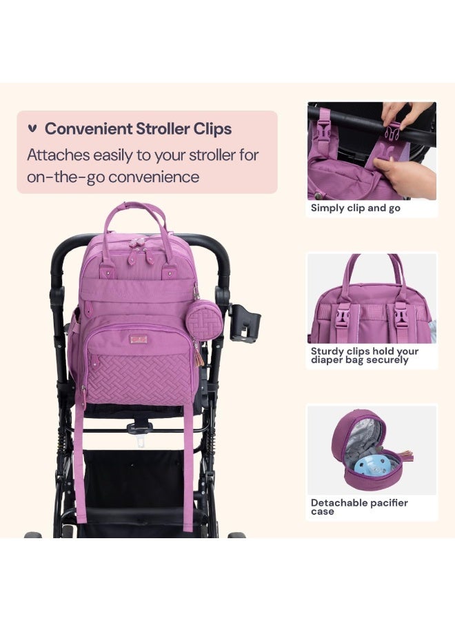 BabbleRoo Diaper Bag Backpack - Baby Essentials Travel Tote - Multi Function Water Resistant Diaper Bag, Travel Essentials Baby Bag with Changing Pad, Stroller Straps & Pacifier Case - Unisex, Purple - Image 5