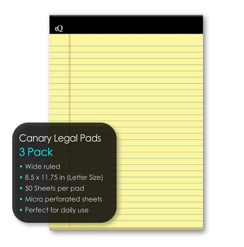 iScholar iQ Legal Pads, Canary, Wide Ruled, 8.5" x 11.75", 50 Sheets Per Pad, Pack of 3 Pads (98113) - Image 3