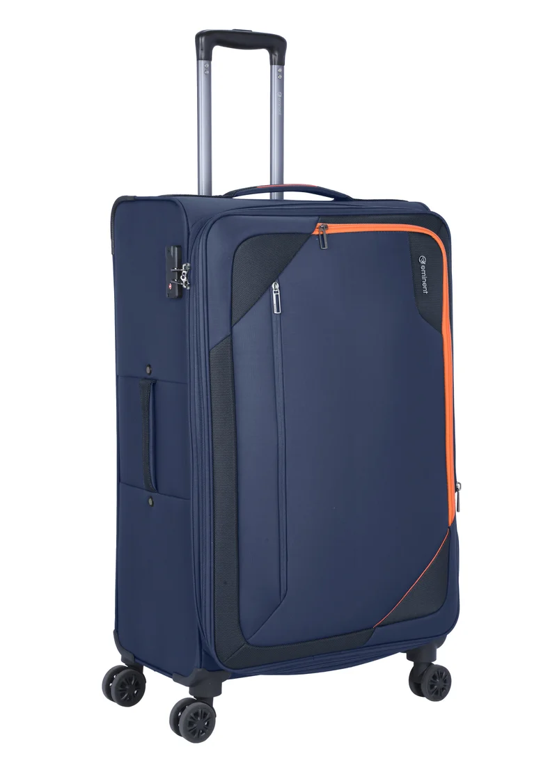 إيمينينت Unisex Soft Travel Bag Trolley Luggage Set of 3 Polyester Lightweight Expandable 4 Double Spinner Wheeled Suitcase with 3 Digit TSA lock E765 Navy Blue