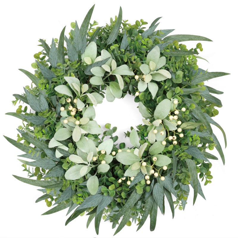 Zmtyykh 26 Inch Eucalyptus Wreath Large Spring Wreath for Front Door with Lambâ€™s Ear White Berries Outdoor Wreath Farmhouse Home Decor Front Porch Wall Indoors Greenery Wreath for All Seasons Summer - Image 1