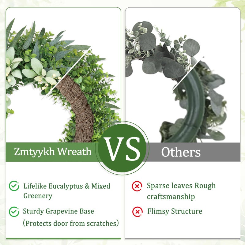 Zmtyykh 26 Inch Eucalyptus Wreath Large Spring Wreath for Front Door with Lambâ€™s Ear White Berries Outdoor Wreath Farmhouse Home Decor Front Porch Wall Indoors Greenery Wreath for All Seasons Summer - Image 3