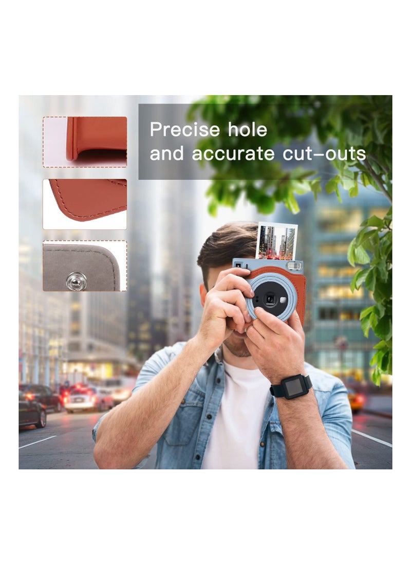 KASTWAVE KASTWAVE Square SQ1 Case - Protective Case for Fujifilm Instax Square SQ1 Instant Camera - PU Leather Cover with Adjustable Shoulder Strap - Orange Brown  - Image 3