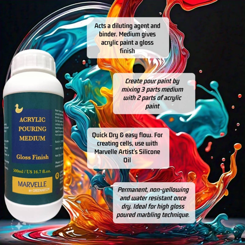MARVELLE 500ml Acrylic Pouring Medium for Pour Painting & fluid art (Non Toxic | Quick dry) - Image 4