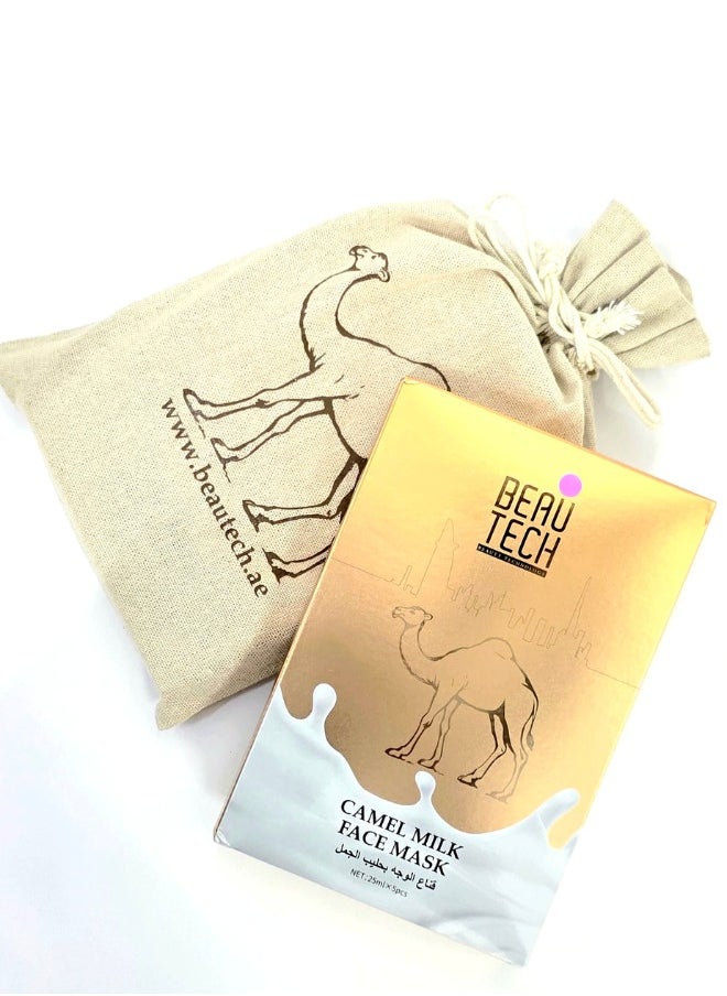 BeauTech - Camel Milk Face Mask – Moisturizing, Anti-aging, Hydrating Facial Sheet Mask – Pack of 5, Suitable for All Skin Types - Image 1