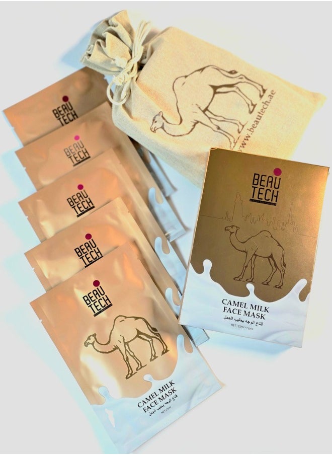 BeauTech - Camel Milk Face Mask – Moisturizing, Anti-aging, Hydrating Facial Sheet Mask – Pack of 5, Suitable for All Skin Types - Image 1