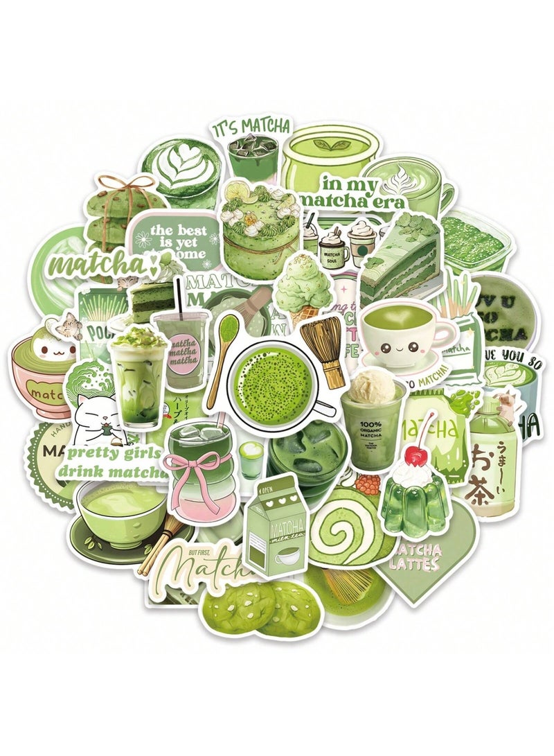 50 Pcs Matcha Cartoon Graffiti Stickers-Green Tea Vinyl Stickers | Waterproof, Reusable Self-Adhesive Cute Cartoon Matcha/Matcha Latte Decals for Laptop, Phone, Water Bottle, Notebook, Scrapbooking, Planner, DIY Crafts, School Supplies & Travel Luggage - Image 1