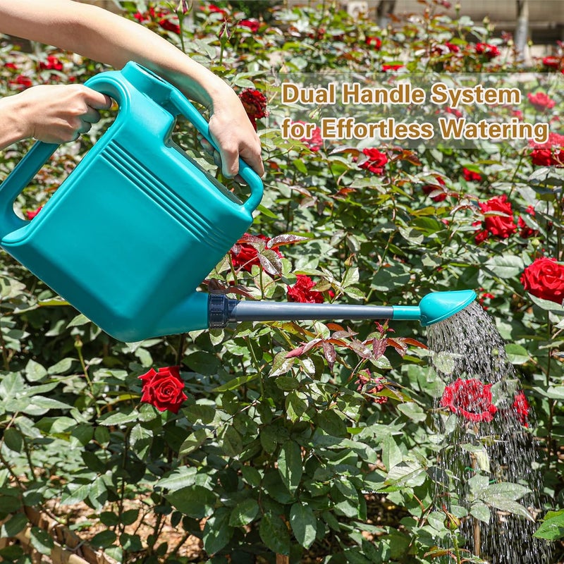 Ebristar 1.5 Gallon Watering Can for Outdoor & Indoor Plants, Large Garden Watering Pot with Lightweight and 5.5L Capacity, Plastic Watering Can with Long Spout and Metal Removable Sprinkler Head - Aquamarine - Image 2