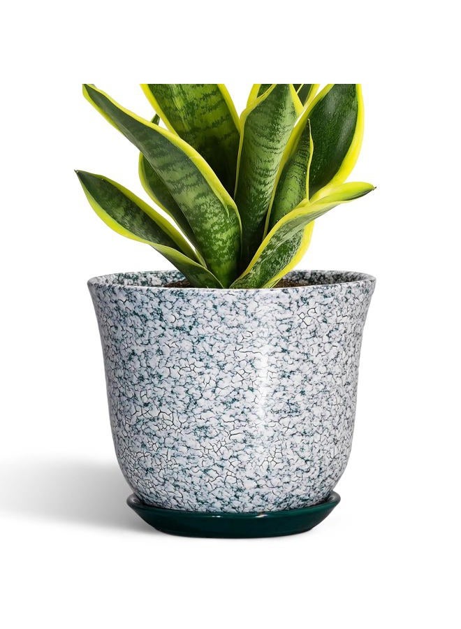 SUNPOTFOR Ceramic Pots for Plants - 8 Inch Plant Pot for Indoor Outdoor, Round Flower Pot with Drainage Hole and Saucer, Decorative Planters, Modern Planter, Patio Decor, House Warming Gift, Green - Image 1
