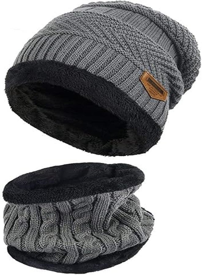 WILDSTICH Unisex Winter Cap & Muffler for Men & Women | Soft Knitted Beanie Cap Soft, Lightweight & Warm | Warm Woollen Beanie Hat for Men & Women (in, Alpha, Free Size, Gray) - Image 1