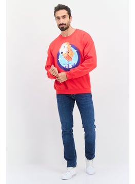 Peanuts Men Crew Neck Long Sleeves Graphic Sweatshirt, Red  - Image 4